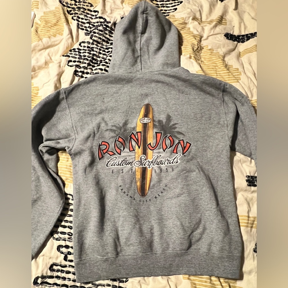 Ron Jon Surf Shop Hoodie Pullover Hooded Gray Logo Sweatshirt~ Mens Medium